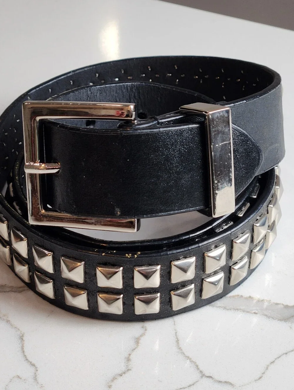 Edge & Elements Dual-Row Studded Premium Genuine Leather Belt — Medium-Large